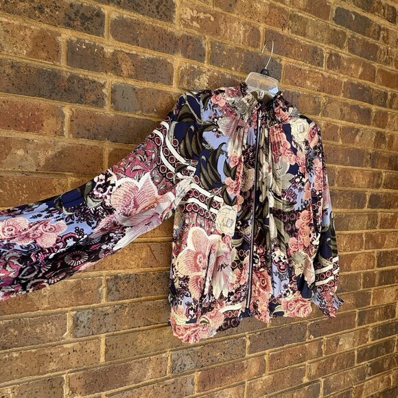 Chico's Size 2 Women's Reversible Shirred Bomber Jacket Floral Romantic L/XL - Picture 8 of 9